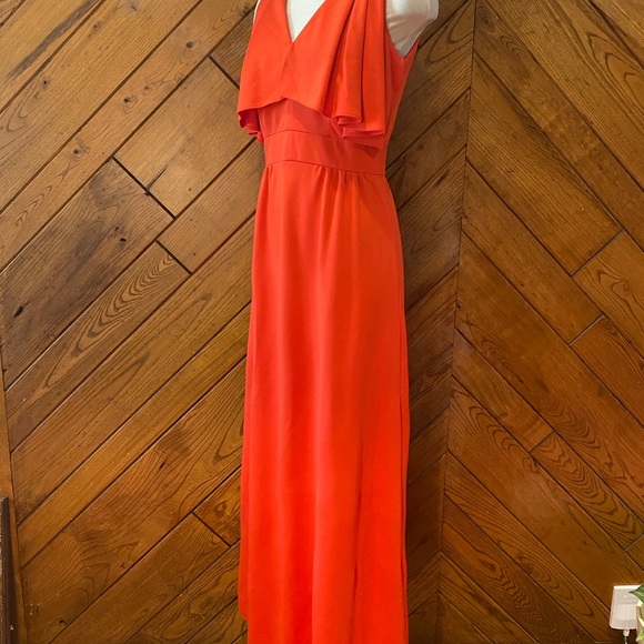 Vintage 60s Orange Maxi Dress Disco V-Neck Ruffled Knit Leslie Fay Knit Party - Picture 3 of 8